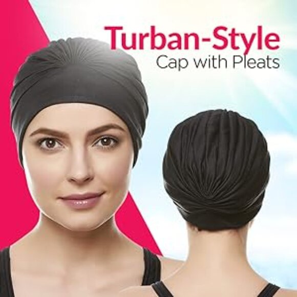 Beemo Swim Caps for Women Swimming Turban Polyester Latex Lined Pleated - Orange - Picture 8 of 9